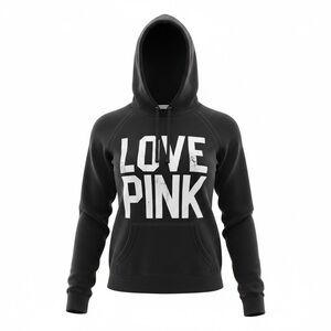 PINK Victoria’s Secret Black Hoodie Love Pink Graphic Pullover Pocket Sweatshirt